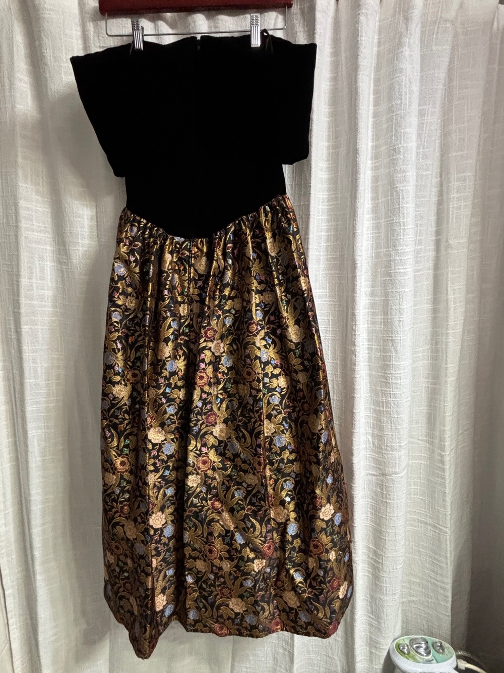 Vintage Jessica McClintock Size 8 Velvet Bodice Metallic Brocade Dress - Picture 3 of 9
